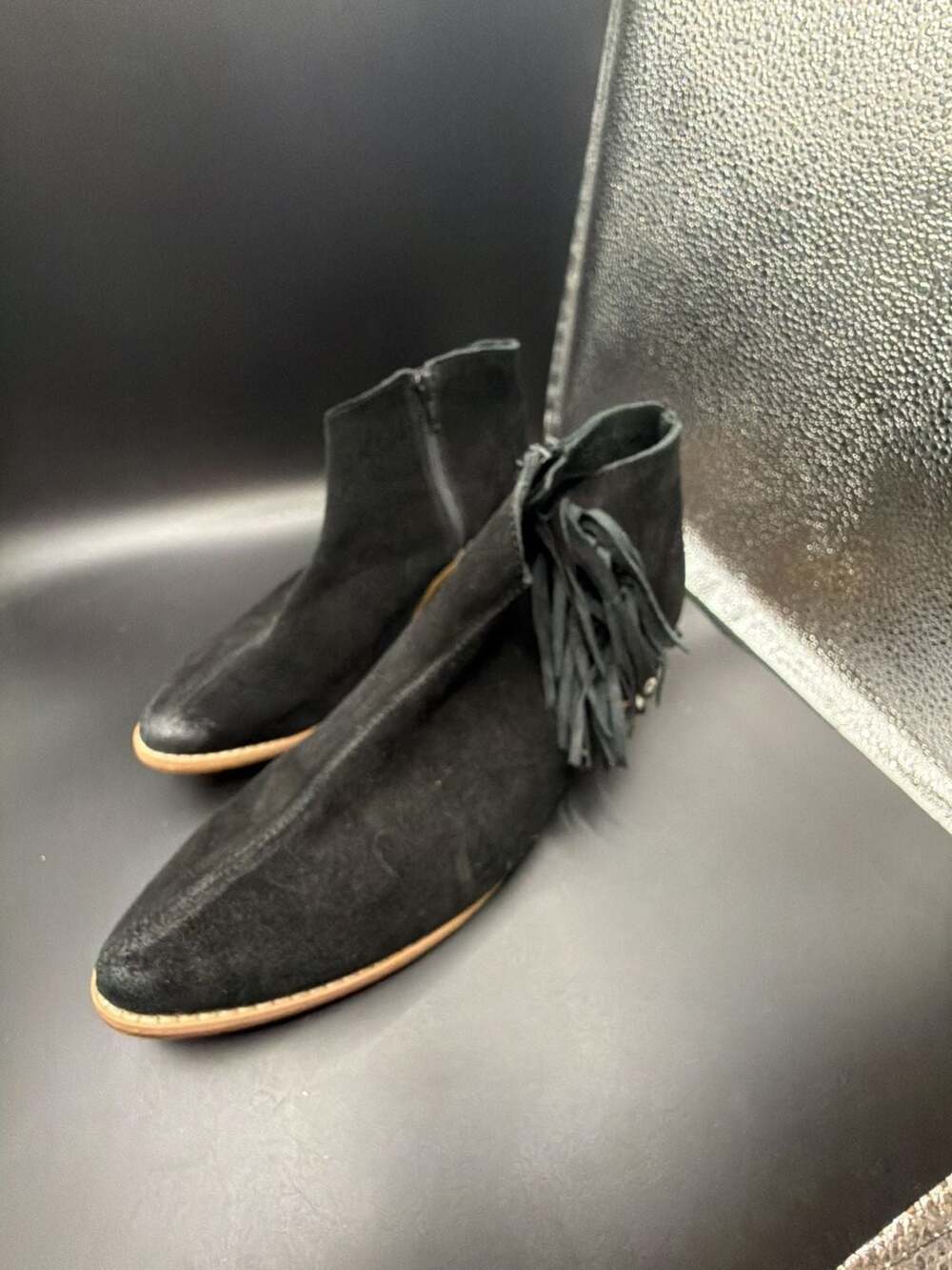 Naughty Monkey Black Suede Fringe Ankle Boots